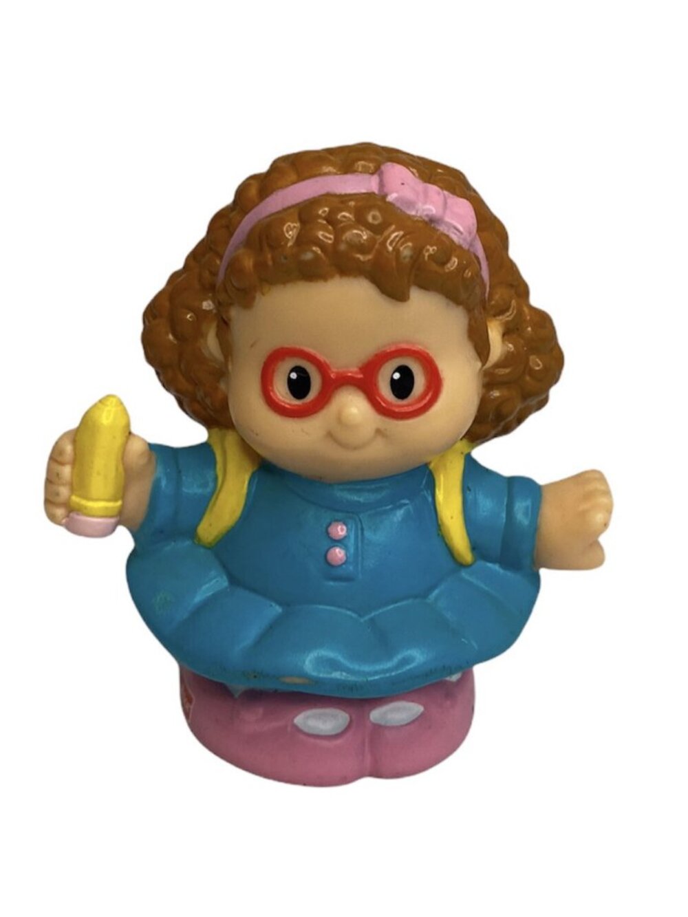 Fisher Price Little People School Girl Maggie w/ Pencil & Backpack Blue Dress